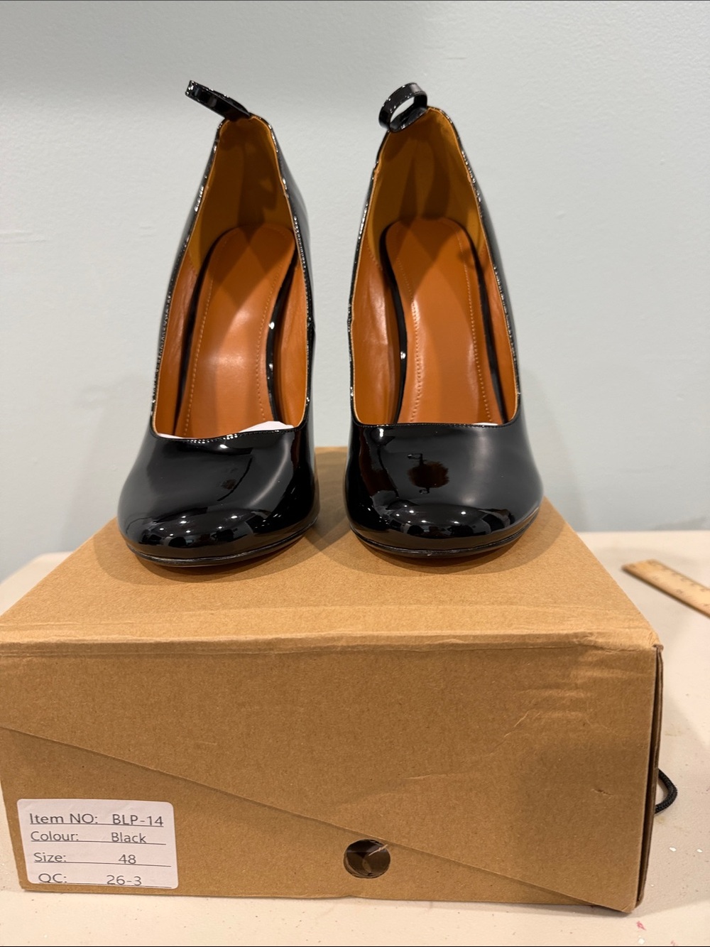 HOT 6” Stiletto Heels Women's Black Patent Ankle-Strap Pumps EUR 48, US W 14+